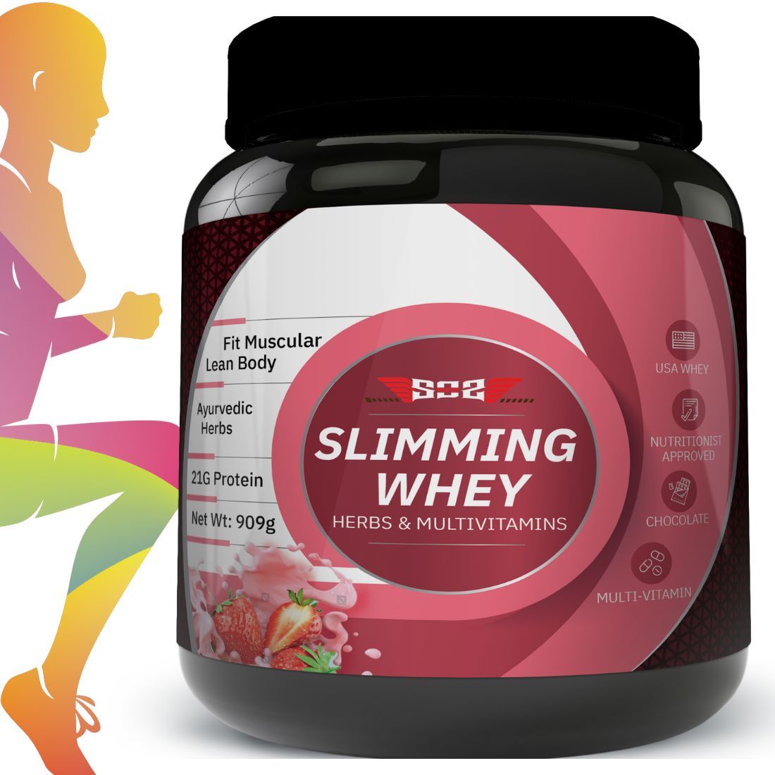 SOS Nutrition Women Protein, Slimming, Whey, Plant Protein with Apple Cider Vinegar, Green Coffee, Herbs for Weight Management, Multivitamins for Glowing Skin, Hair, Strong Bones (Strawberry, 910g)