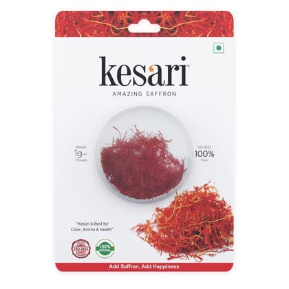 Kesari Saffron Pure & Natural, Finest A++ Grade Kesar Original Kashmiri for Health, Beauty & Cooking, All Red, 1 Gram
