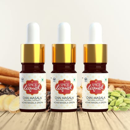 SPICE LIQUID Chai Masala Drops, Tea Masala Drops with Ginger, Cardamom, Cinnamon, Cloves, 100% Natural Ingredients, Authentic Indian Taste & Aroma, 15 ml (3 x 5 ml) for 450 Cups