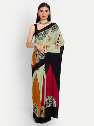 Green & Black Ethnic Motifs Pure Cotton Saree - Sarees for Women