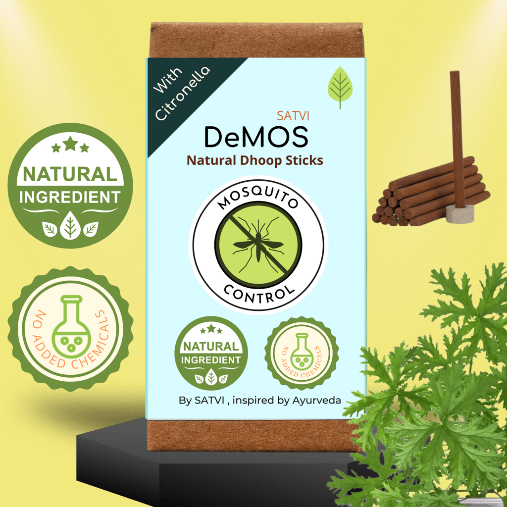 Citronella mosquito repellent incense sticks | Satvi DeMOS Natural Mosquito control Incense sticks | Citronella Incense sticks | Herbal mosquito repellents with citronella | Chemical free mosquito dhoop sticks - Fresheners and Repellents | Buy online on ZillyBuy