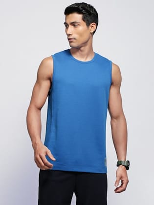 Men's Super Combed Cotton Blend Breathable Mesh Sleeveless Muscle Tee with Stay Fresh Treatment - Move Blue
