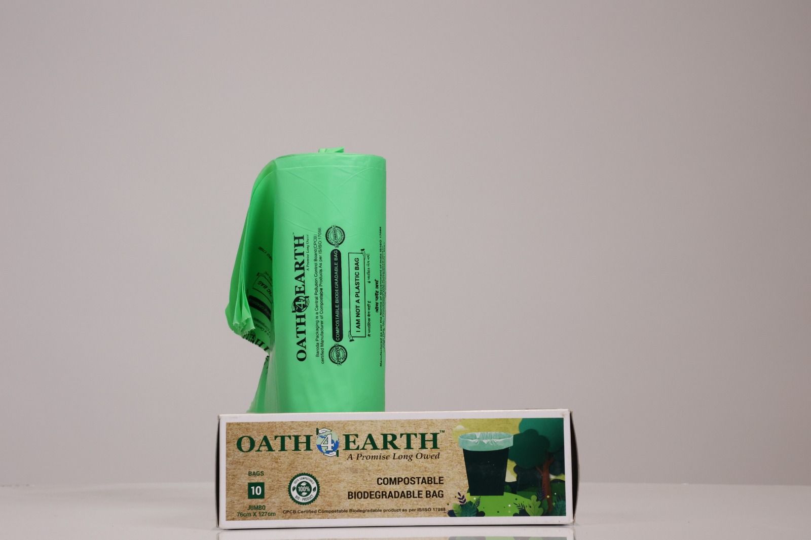OATH 4 EARTH COMPOSTABLE BIODEGRADABLE GARBAGE BAG JUMBO     17X21 INCHES (PACKS OF 10 BAGS)