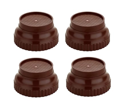 KUBAVA Multipurpose Round Plastic Stand for Appliances and Furniture, Brown, Pack of 4