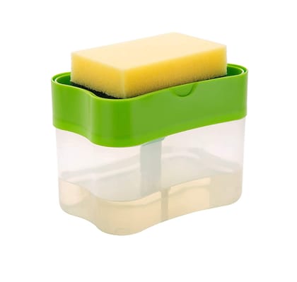 KUBAVA Liquid Soap Dispenser with Sponge Holder for Kitchen Sink, 400 ml, Multicolor, Pack of 1