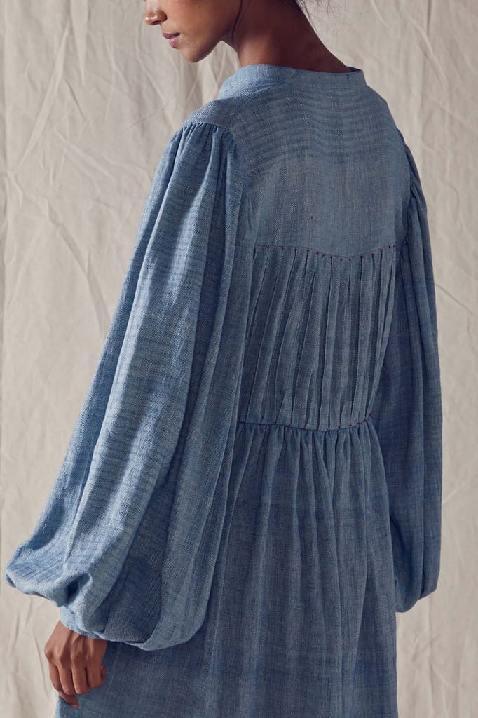Indigo Honeycomb Detail Dress In Organic Cotton