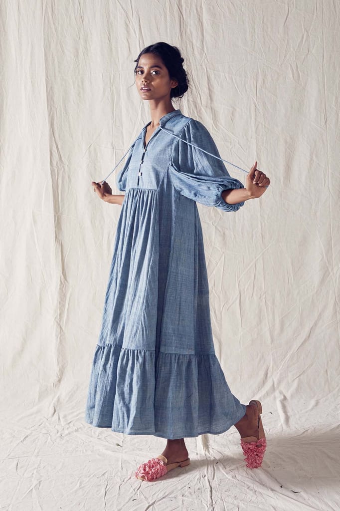 Indigo Midi Dress In Organic Cotton
