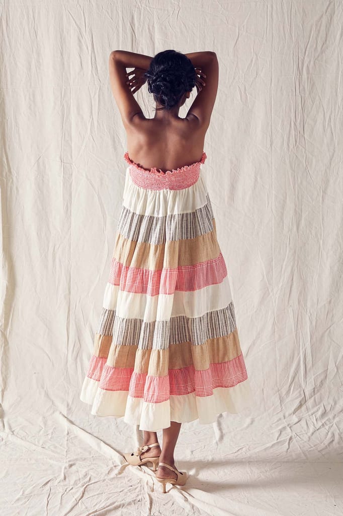 Pieced Smock Dress/Skirt In Red And Off White Checks Cotton Khadi Mulmul And Organic Cotton