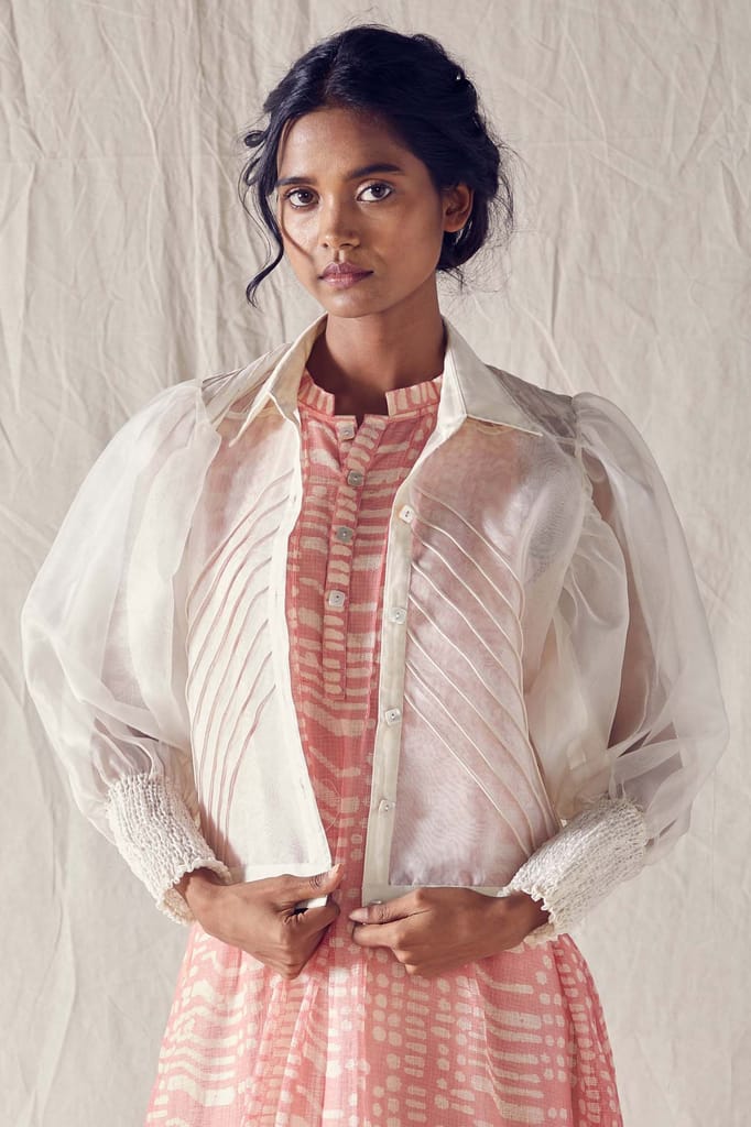 Off White Silk Organza Crop Jacket