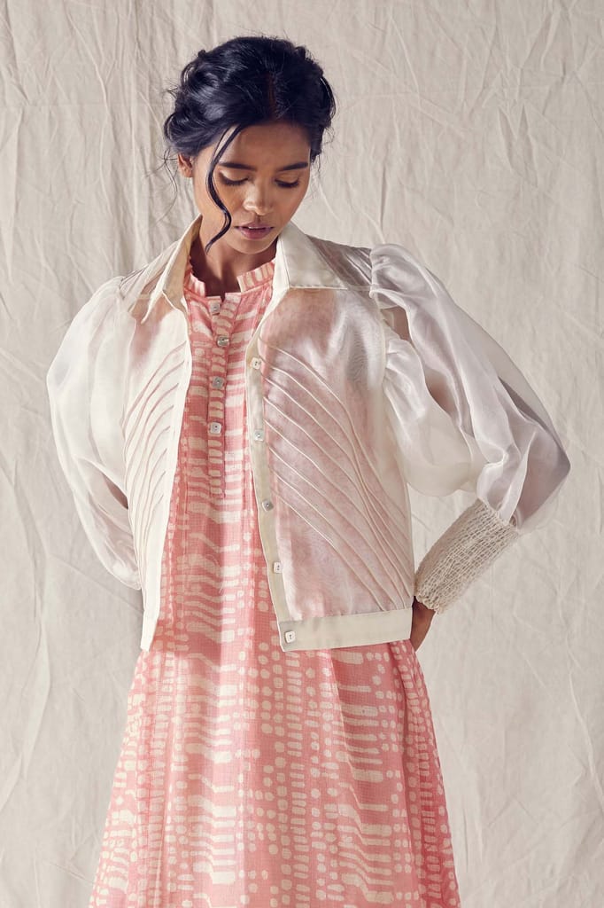 Off White Silk Organza Crop Jacket