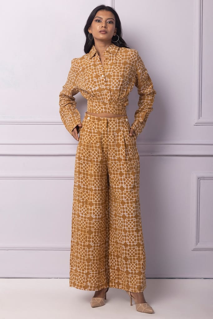 Muddy Yellow Batik Printed Wrap Top