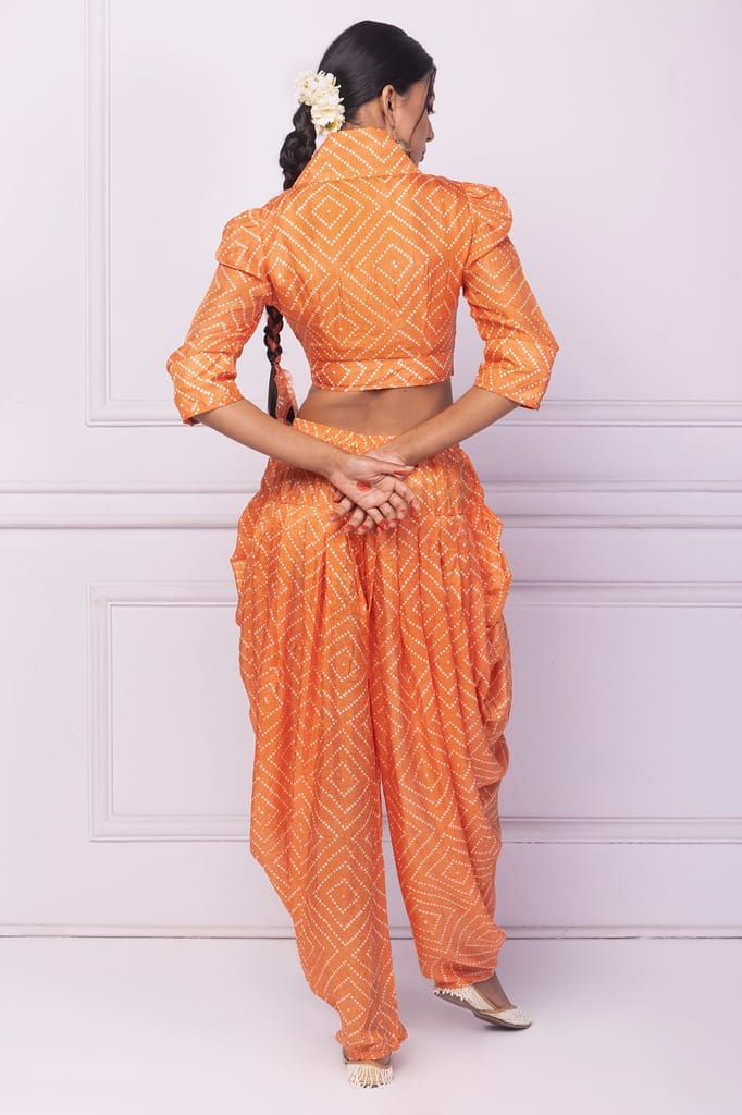 Orange Printed Dhoti Pant