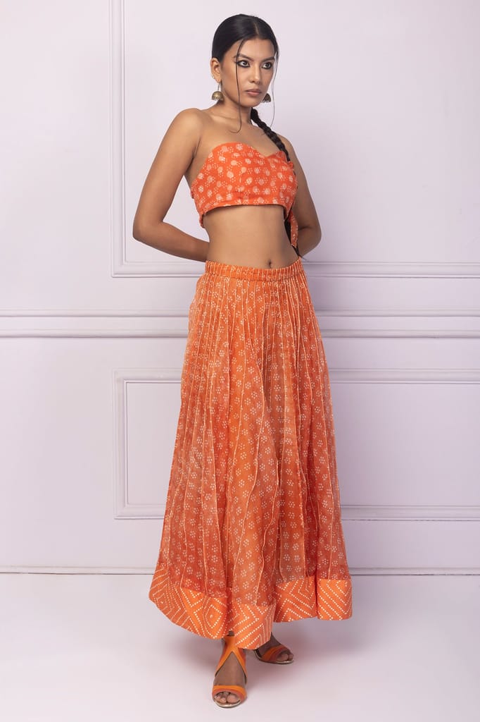 Orange Corded Printed Skirt