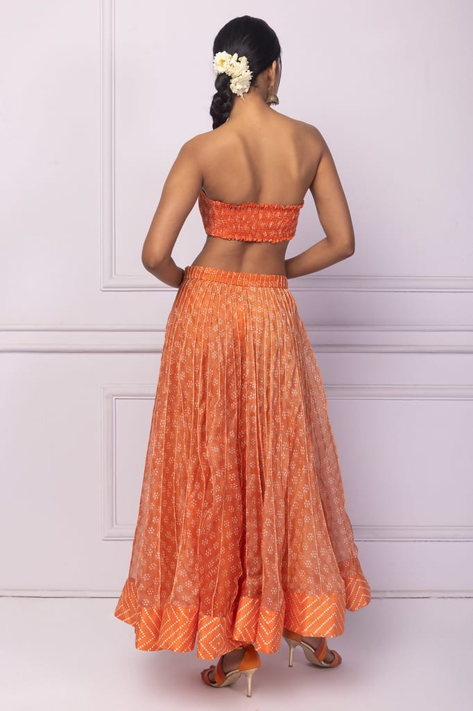 Orange Corded Printed Skirt