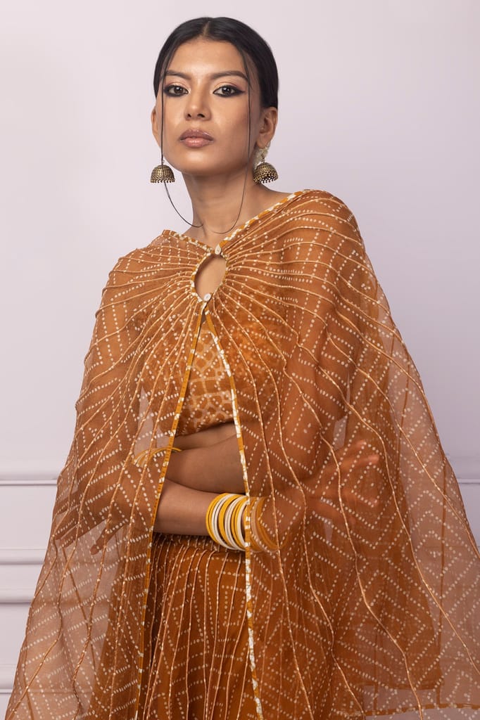 Muddy Yellow Corded Organza Cape