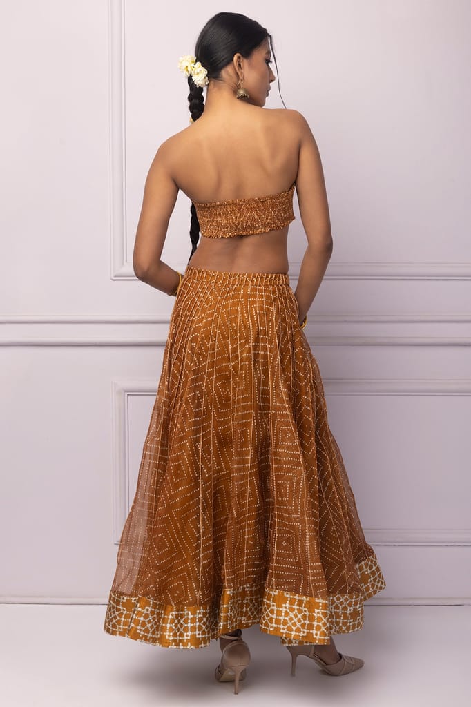 Muddy Yellow Corded Printed Skirt