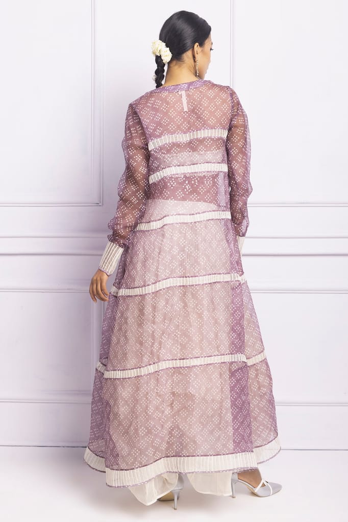 Purple Corded Printed Long Kurta / Jacket