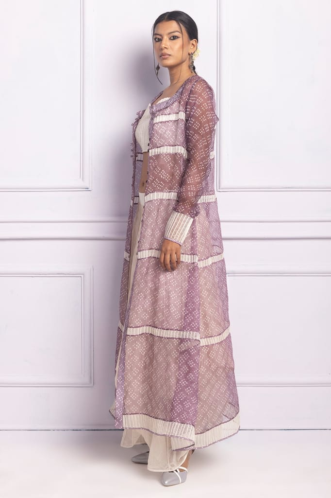 Purple Corded Printed Long Kurta / Jacket