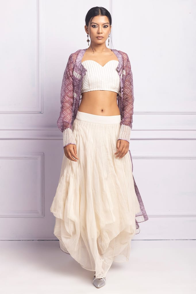 Off White Petal Skirt With Cording Detailing