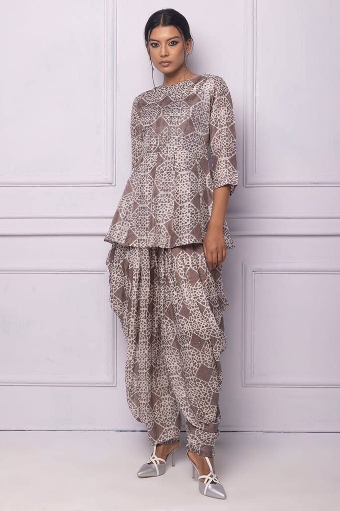 Purple Printed Silk Dhoti Kurta Set