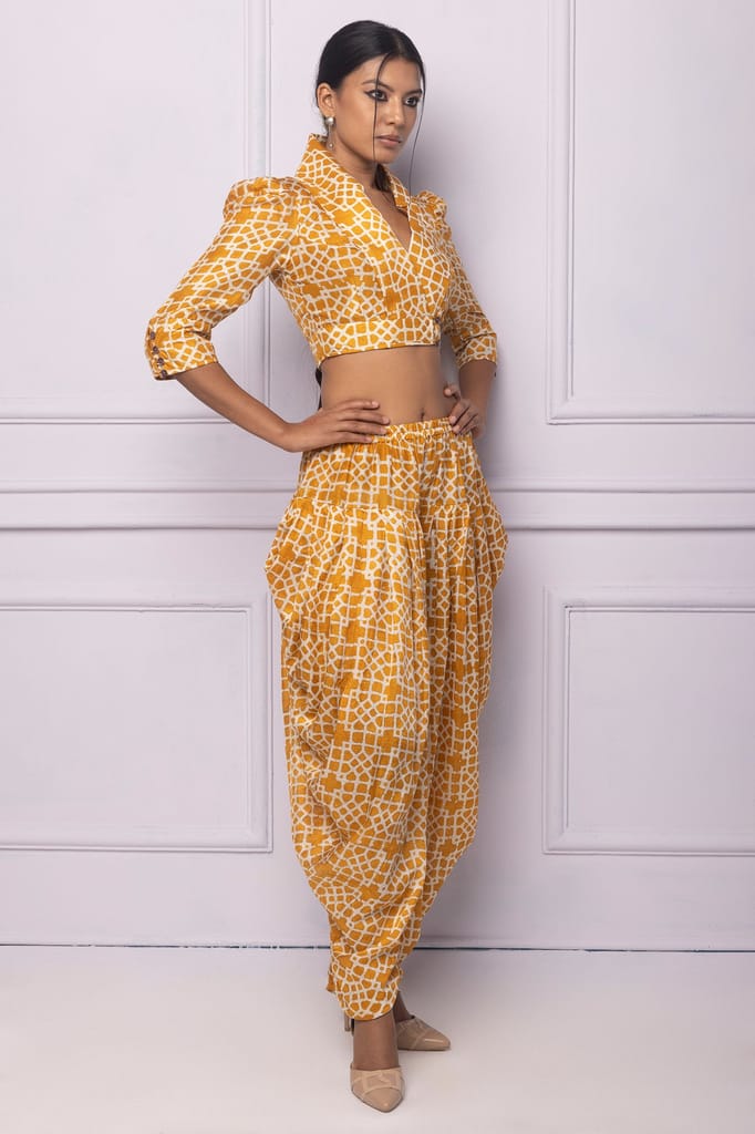 Muddy Yellow Printed Silk Blouse