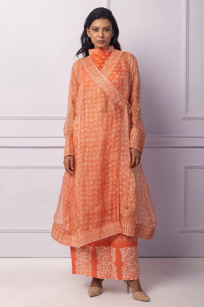 Orange Printed Angrakha