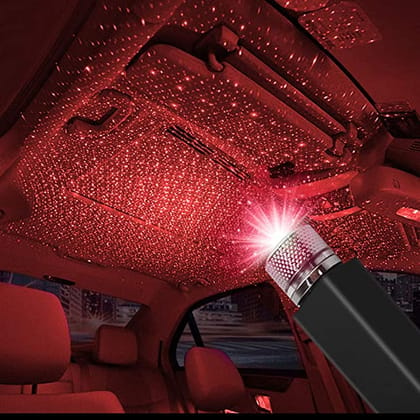 USB Star Projector Night Light, Car Roof Lights, Portable Adjustable Romantic Interior Car Lights, Portable USB Night Light Decorations for Car, Ceiling, Bedroom (Red)