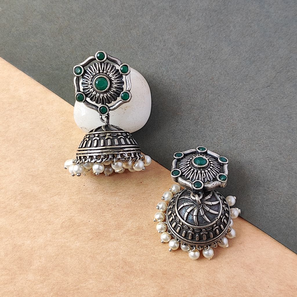 Silver Look Alike Oxidized Jhumka Earrings For Women And Girls - Earrings | Buy online on ZillyBuy