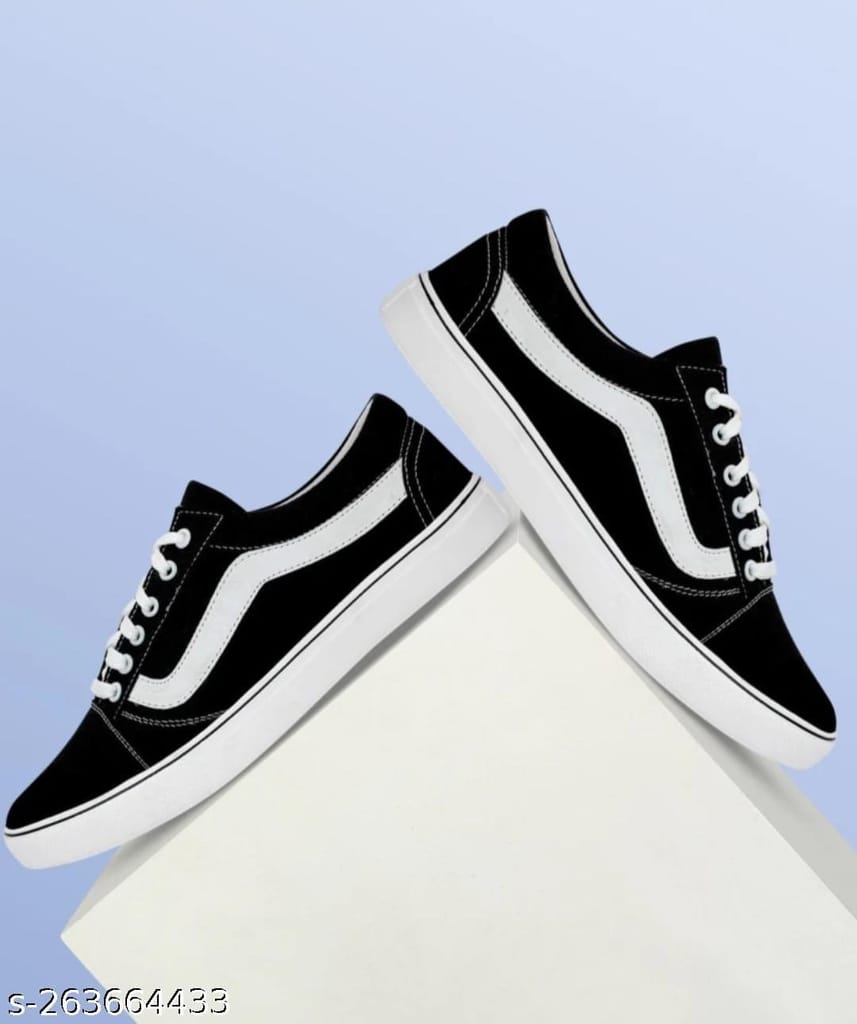Ontour Stylish Mens Black Sneakers For Men (Black, White) Casual Canvas Sneakers Shoes For Boys
