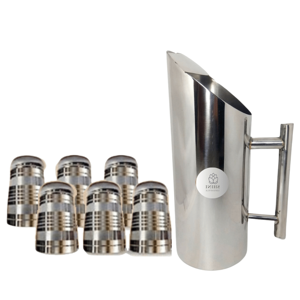 SHINI LIFESTYLE Stainless Steel Jug, Water Jug and best quality steel Glass, juice glass set