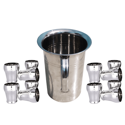 SHINI LIFESTYLE Steel floral design Jug and 12pc premium matka glass, Steel jug glass set SHINI LIFESTYLE Steel floral design Jug and 12pc premium matka glass, Steel jug glass set