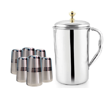 SHINI LIFESTYLE Stainless Steel Jug Set or best quality steel Glass set, Water Jug, juice glass