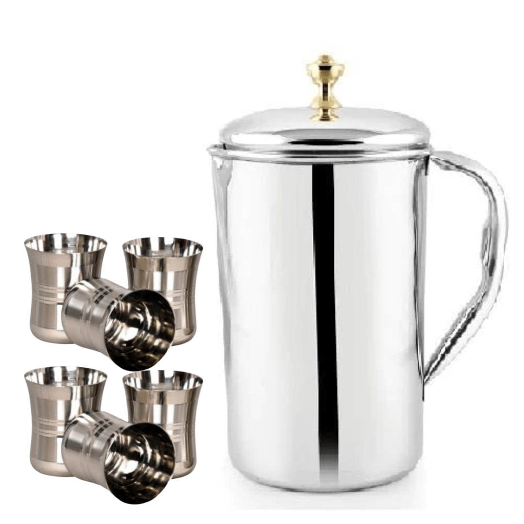 SHINI LIFESTYLE Stainless Steel Jug Set and quality steel Glass set, Water Jug, juice glass