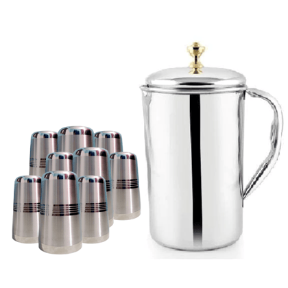 SHINI LIFESTYLE Stainless Steel Jug and good quality steel Glass set, Water Jug, juice glass