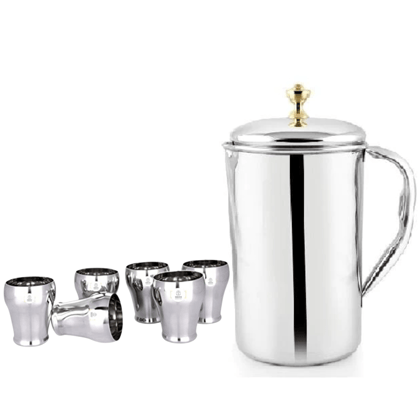 SHINI LIFESTYLE Stainless Steel Jug Set and steel Glass set, Water Jug, juice glass set