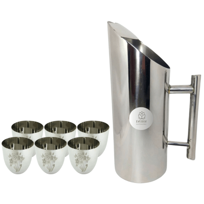 SHINI LIFESTYLE Stainless Steel Jug 0r quality steel Glass set, Water Jug, juice glass set SHINI LIFESTYLE Stainless Steel Jug 0r quality steel Glass set, Water Jug, juice glass set