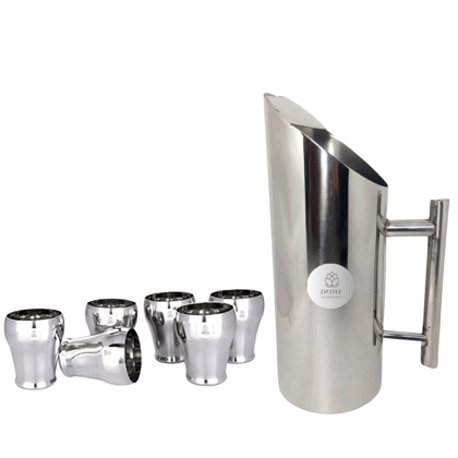 SHINI LIFESTYLE Stainless Steel Jug and best quality steel Glass set, Water Jug, juice glass set
