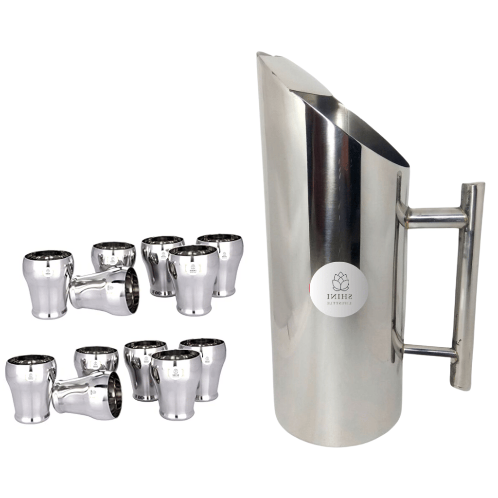 SHINI LIFESTYLE Stainless Steel Jug and best quality steel Glass set, Water Jug, juice glass set