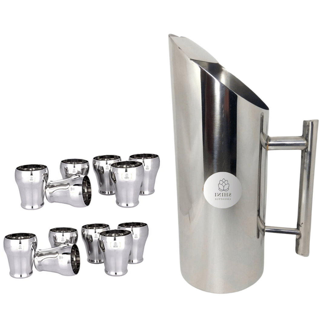 SHINI LIFESTYLE Stainless Steel Jug and best quality steel Glass set, Water Jug, juice glass set
