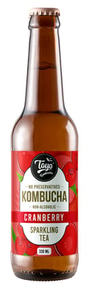 Toyo Kombucha - Sparkling Fermented Tea | Cranberry | 330ml (Pack of 6) - Rich in Probiotics and Antioxidants