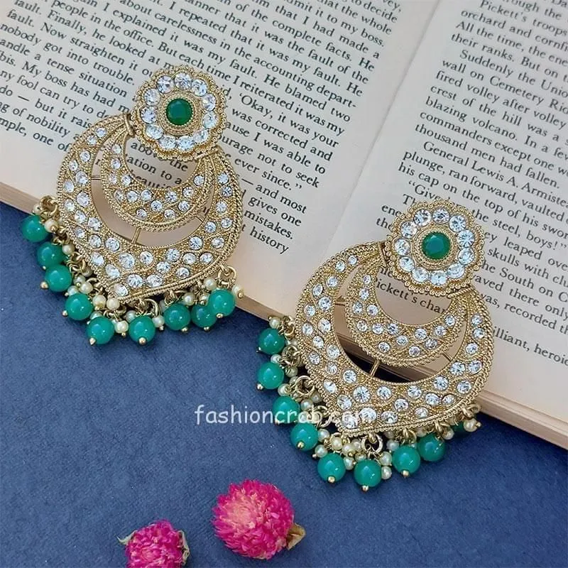 Buy Green Earrings Set Stylish Danglers Golden Wedding Earring Online in  India  Etsy