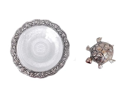 Silver Color Tortoise/Turtle with glass plate for good luck,vastu purposes and home decor
