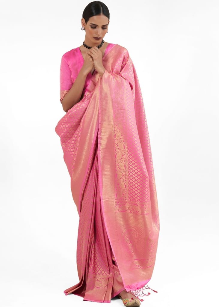 Cinnamon Pink Zari Woven Kanjivaram Silk Saree