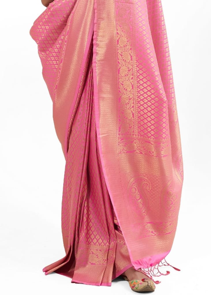 Cinnamon Pink Zari Woven Kanjivaram Silk Saree
