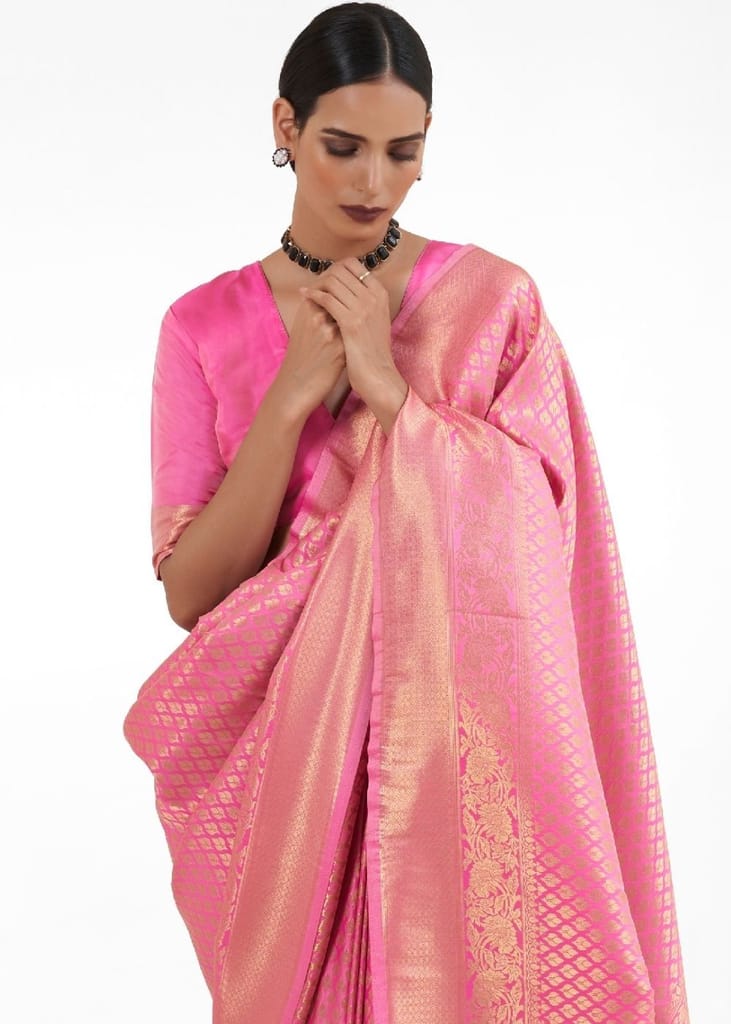 Cinnamon Pink Zari Woven Kanjivaram Silk Saree