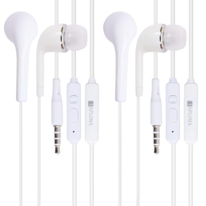 LAPLOMA in Ear Wired Earphones Tonal, Handsfree with Powerful 9mm Drivers Stereo Sound and Noise Cancellation with 1.2m Tangle-Free Cable & 3.5mm Aux White- Pack of 2