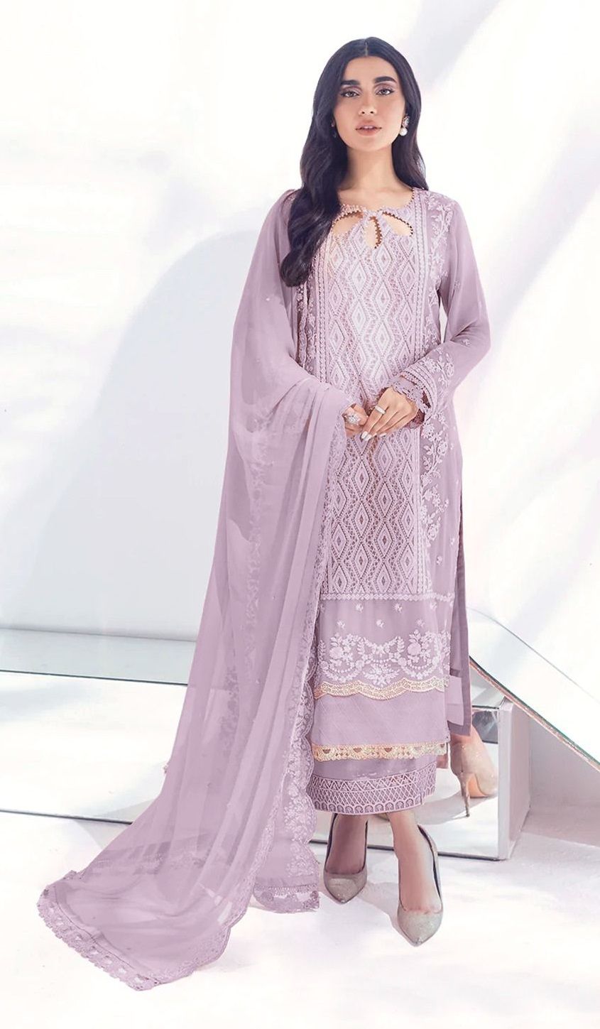 FEPIC ROSEMEEN LIGHT PURPLE GEORGETTE DESIGNER PARTYWEAR PAKISTANI SALWAR KAMEEZ LADIES SUIT