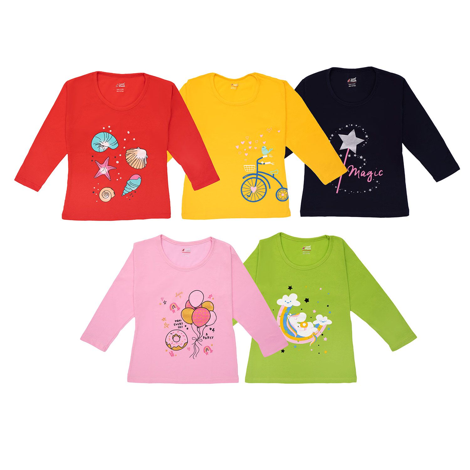 Lush Plush Girls T-Shirts (Pack of 5) Full Sleeves