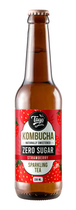 Toyo Kombucha - Sparkling Fermented Tea | Strawberry Kombucha - Zero Sugar | 330ml (Pack of 6) - Rich in Probiotics and Antioxidants