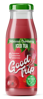 Good Trip Refreshing Brewed Black & Green Iced Tea, Hibiscus Cranberry Flavor, Pack of 6 Glass Bottles